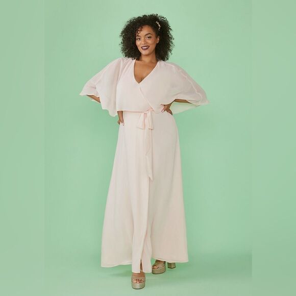 NWT ModCloth Wrapped in Rapture Light Pink Chiffon Maxi Dress Size Large - Picture 12 of 12